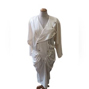 Vintage Dress 80s Dallas Dynasty Glam Elegant Shoulder Pads Textured Zip Up M